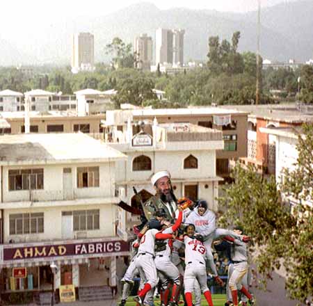 The Boston Red Sox swarm over terrorist Osama Bin Laden